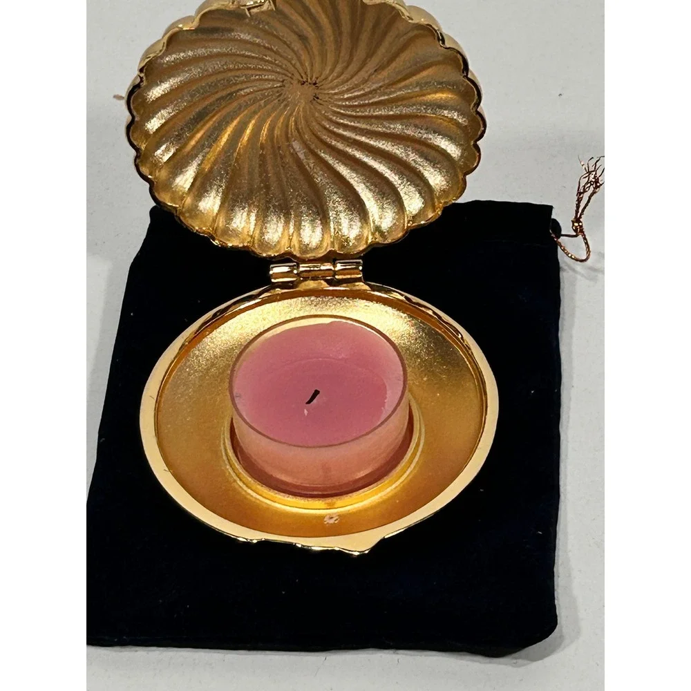 PartyLite Gold Seashell Tealight Candle Holder Set with 5 Candles and Pouches